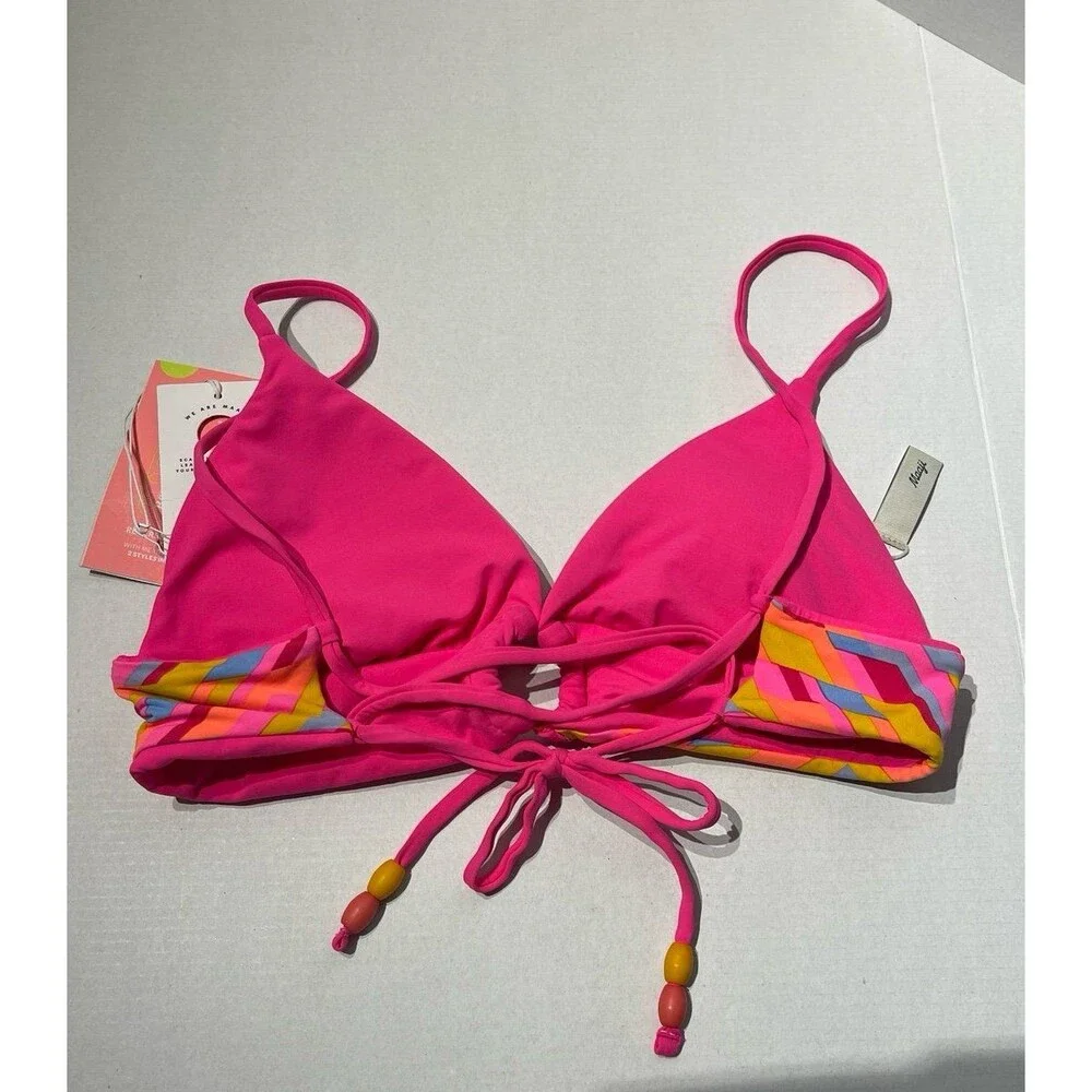 Maaji Dragon Fruit Shine Long Line Triangle Reversible Bikini Top Size M New